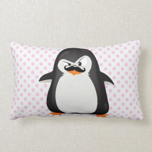 Coussin Rectangle Pingouin blanc noir mignon et moustache drôle
