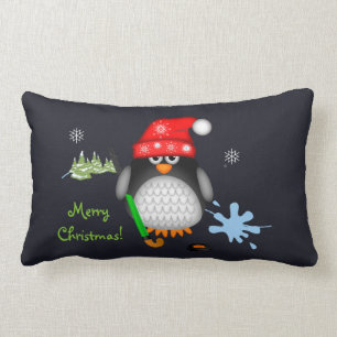 Coussin Rectangle Pingouin d'hockey de Noël et texte mignons de