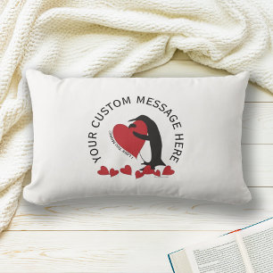 Coussin Rectangle Pingouin personnalisé et coeur rouge