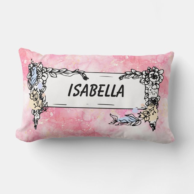 Coussin Rectangle  Pink Boho minimalist Ephemera ornament (Recto)