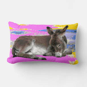 Coussin Rectangle Pink et jaune mignon âne poulain psychédélique