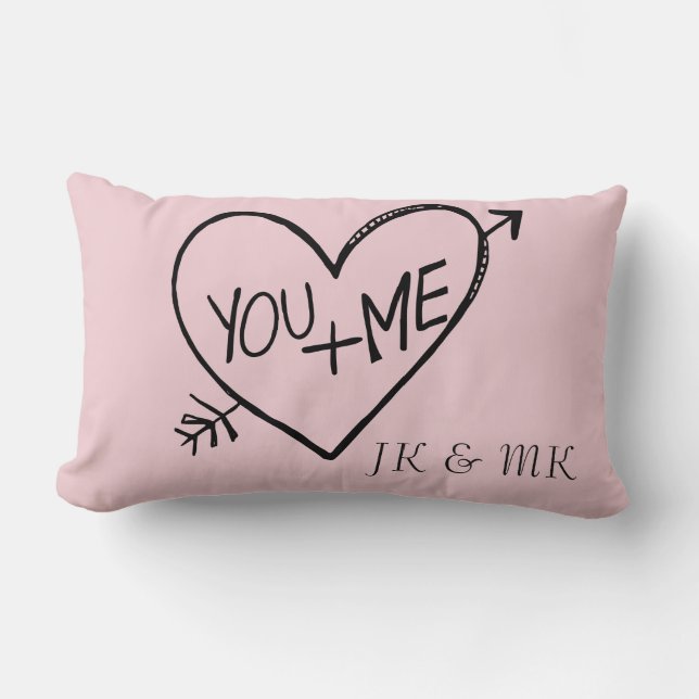 Coussin Rectangle Pink You and Me Heart monogramme (Recto)