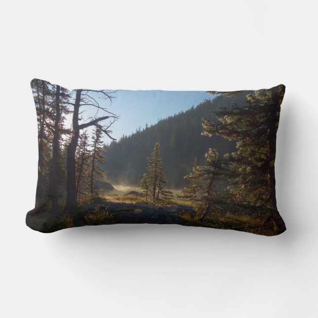 Coussin Rectangle Pins enneigés éclairés par le soleil au lac Dream (Recto)