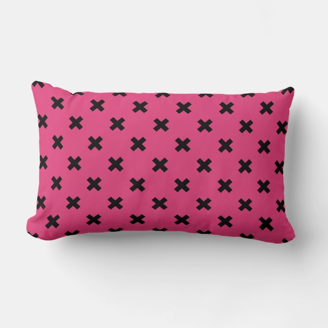 Coussin Rectangle Piqûres de croix noire sur fuchsia (Recto)