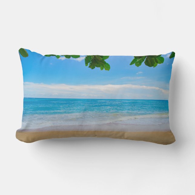Coussin Rectangle Pittoresque Tropical Beach Sable de soleil et Surf (Recto)