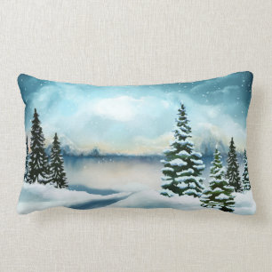 Coussin Rectangle Pittoresque Winter Wonderland aquarelle peinture