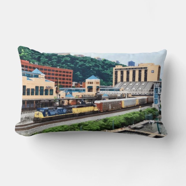 Coussin Rectangle Pittsburgh PA - Train passant par Station Square (Recto)