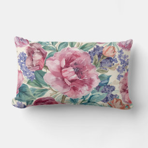 Coussin Rectangle Pivoine botanique aquarelle floraison de lavande f