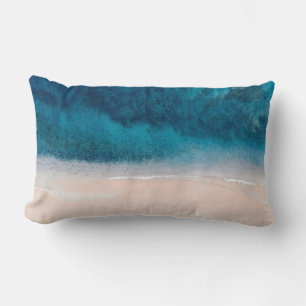 Coussin Rectangle PixDezines PLAGE DE SABLE ROSE PROFONDE MER BLEUE