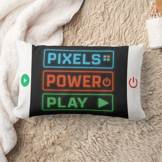 Coussin Rectangle Pixels Power Play Gamer Pillow – Retro Pixel Art F (Couverture)