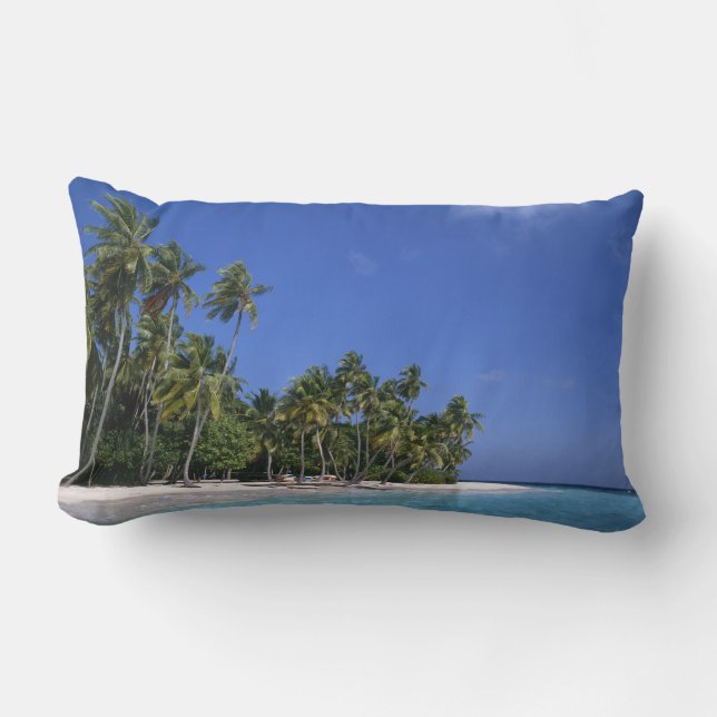 Coussin Rectangle Plage avec palmiers, Maldives (Recto)