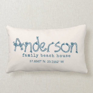 Coussin Rectangle Plage côtière beige moderne nom de famille
