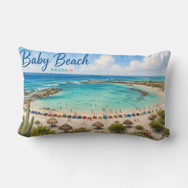 Coussin Rectangle Plage de bébé Aruba Voyage souvenir des Caraïbes (Verso)