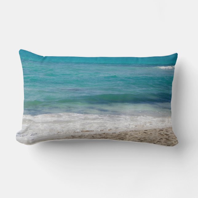 Coussin Rectangle Plage de la mer des Caraïbes avec texte personnali (Recto)
