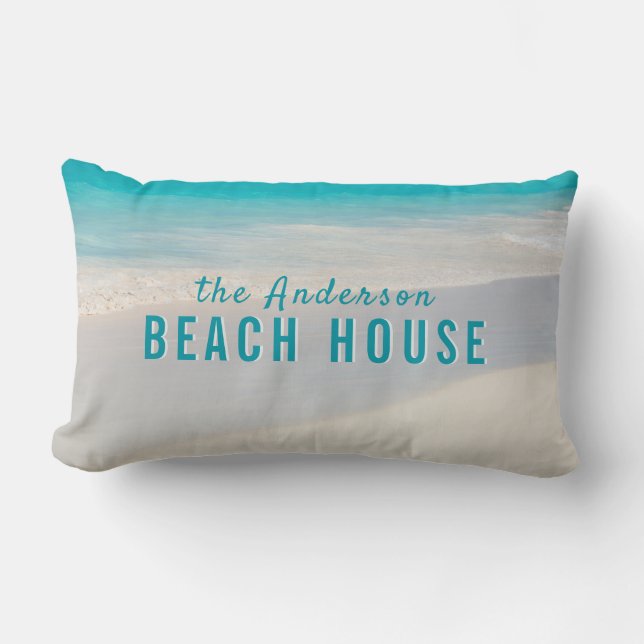 Coussin Rectangle Plage de sable côtière Nom personnalisé "Maison de (Recto)