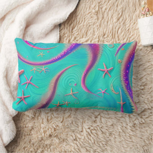 Coussin Rectangle Plage de Starfish turquoise et violet à thème