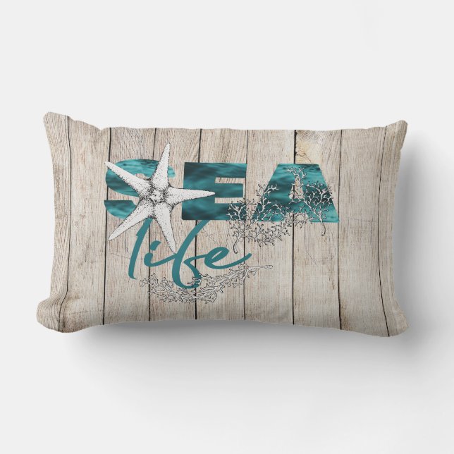 Coussin Rectangle Plage maison moderne vie marine typographie grange (Recto)