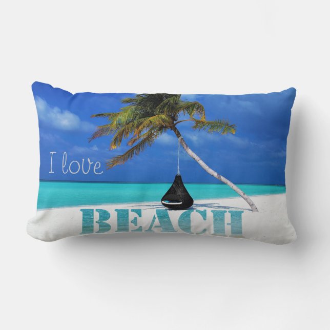 Coussin Rectangle Plage tropicale adorable, Sable, Palmier (Recto)