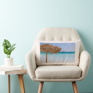 Coussin Rectangle Plage tropicale panoramique avec parasol en paille