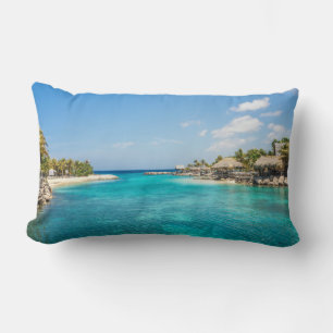 Coussin Rectangle Plage tropicale pittoresque avec huttes de chaume 