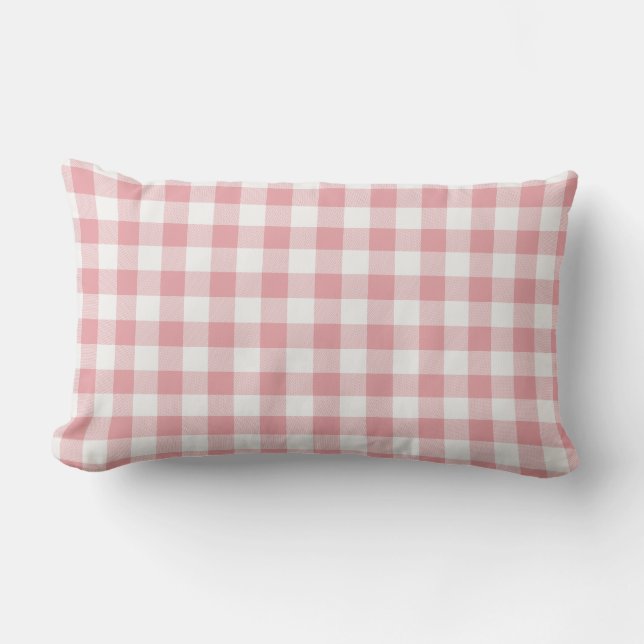 Coussin Rectangle Plaid de buffle rose et blanc (Recto)