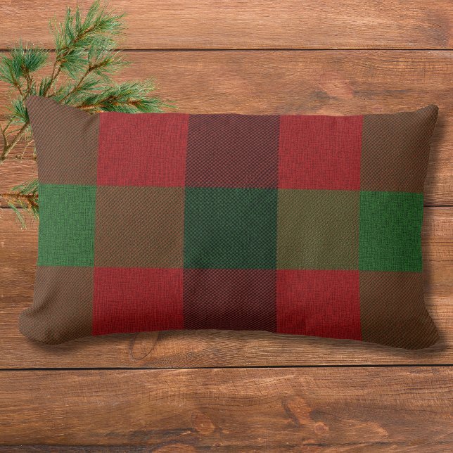 Coussin Rectangle Plaid de Noël Rouge et Vert  (Créateur téléchargé)