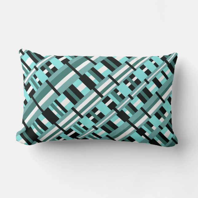 Coussin Rectangle Plaid en Aqua, Turquoise, noir & blanc (Recto)