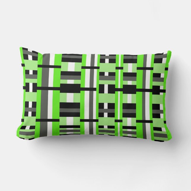 Coussin Rectangle Plaid en Lime vert, noir et gris (Recto)