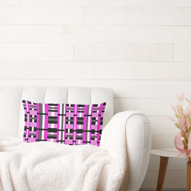 Coussin Rectangle Plaid en rose, noir et gris (Canapé)