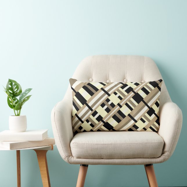 Coussin Rectangle Plaid en Taupe, Tan, noir, blanc (Chaise)