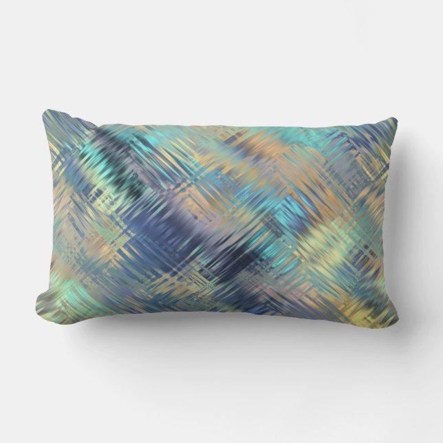 Coussin Rectangle Plaid griffonné moderne dans des couleurs de paon (Recto)