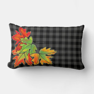 Coussin Rectangle Plaid gris avec Feuilles d'érable d'automne
