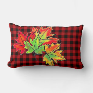 Coussin Rectangle Plaid rouge avec Feuilles d'érable d'automne