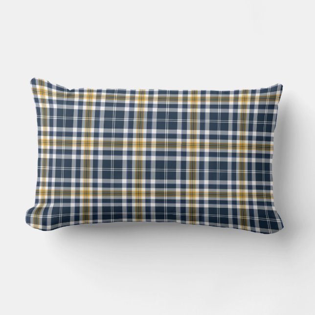 Coussin Rectangle Plaid sportif bleu marine et jaune or (Recto)