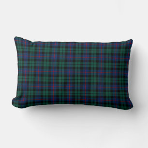 Coussin Rectangle Plaid vert-foncé et bleu d'écossais de clan de
