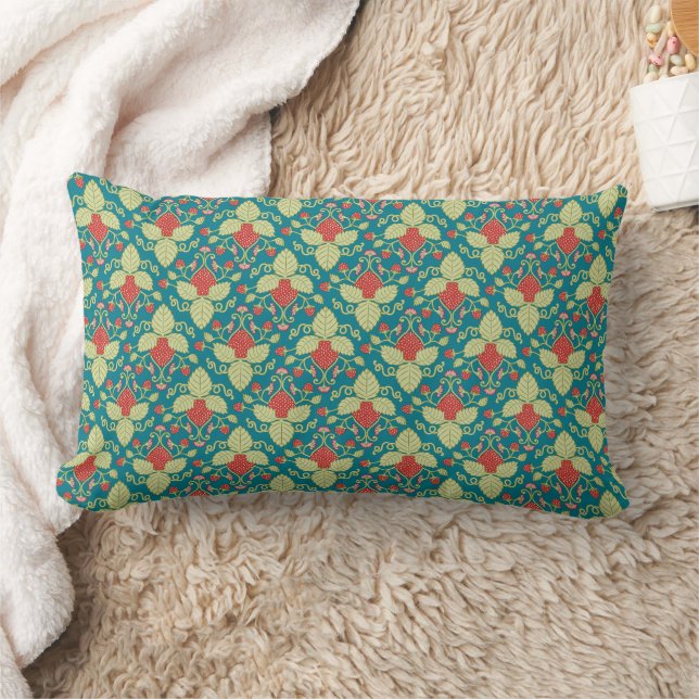 Coussin Rectangle Plante de fraises, fleurs roses, fraises (Couverture)