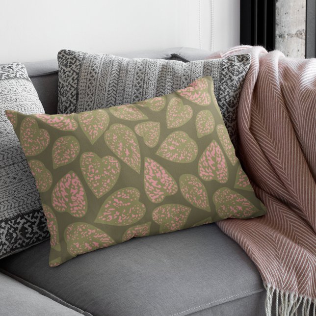 Coussin Rectangle Plante Sage Green et rose Polka Dot Feuilles (Créateur téléchargé)
