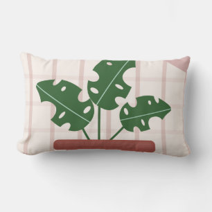 Coussin Rectangle Plantes Monstera Fond à Carreaux en Terracotta Ros