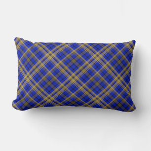 Coussin Rectangle Plaque de tartan bleu et jaune.
