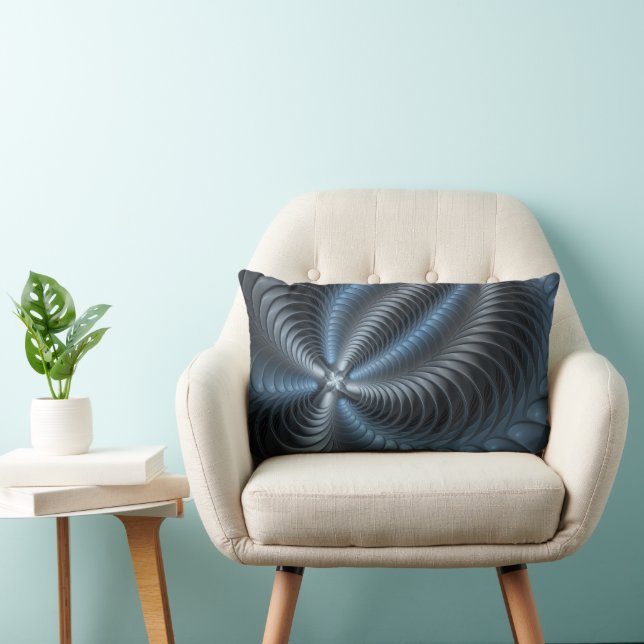 Coussin Rectangle Plastique bleu gris 3D Fractal Art moderne Abstrai (Chaise)