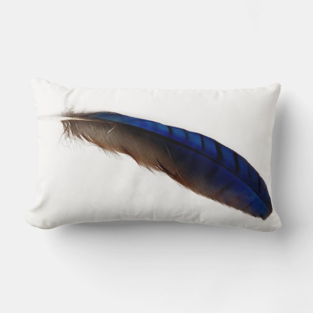 Coussin Rectangle Plume bleue moderne fraîche sur le blanc (Recto)