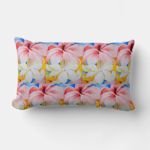 Coussin Rectangle Plumeria Vintage Hibiscus rose jaune