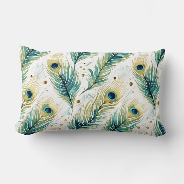 Coussin Rectangle Plumes de paon (Recto)