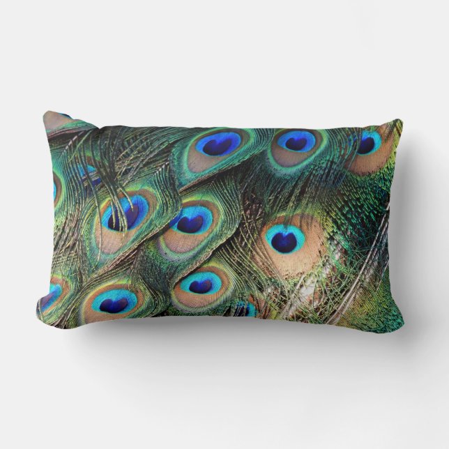 Coussin Rectangle Plumes de paon colorées (Recto)