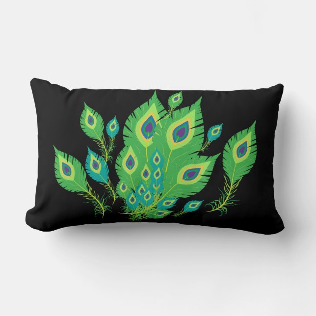 Coussin Rectangle Plumes de paon | Oiseaux de paon | Nature (Recto)