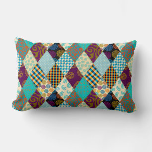 Coussin Rectangle Poche Motif Géométrique Plaid Bleu pourpre Points