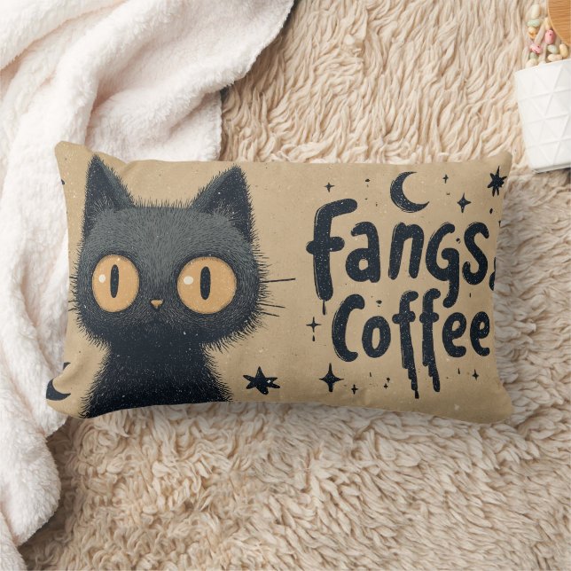 Coussin Rectangle Poignées et croquis de café avec Grungy Black Cat (Couverture)
