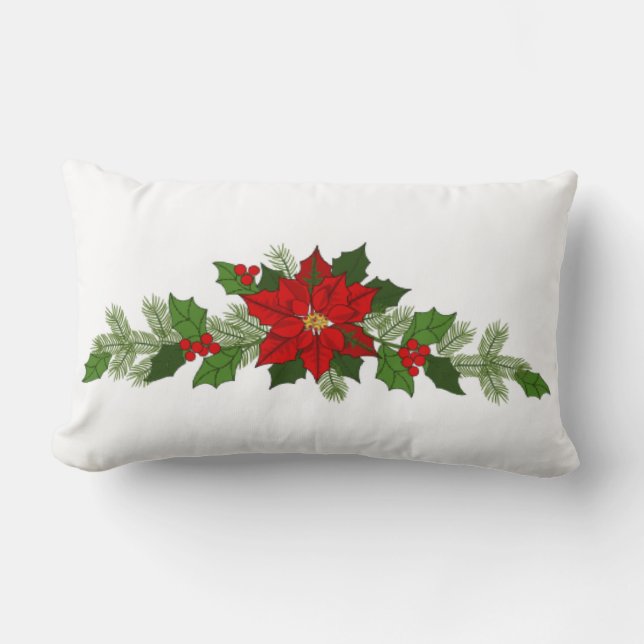 Coussin Rectangle Poinsettia de Noël (Recto)