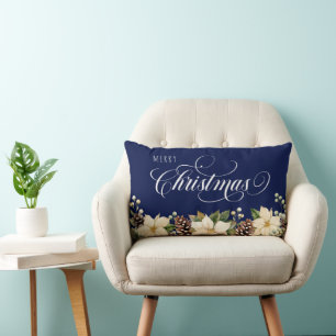 Coussin Rectangle Poinsettia de Noël blanc
