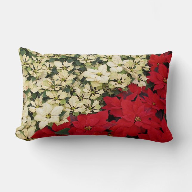 Coussin Rectangle Poinsettias blanches et rouges I Holiday Floral (Recto)